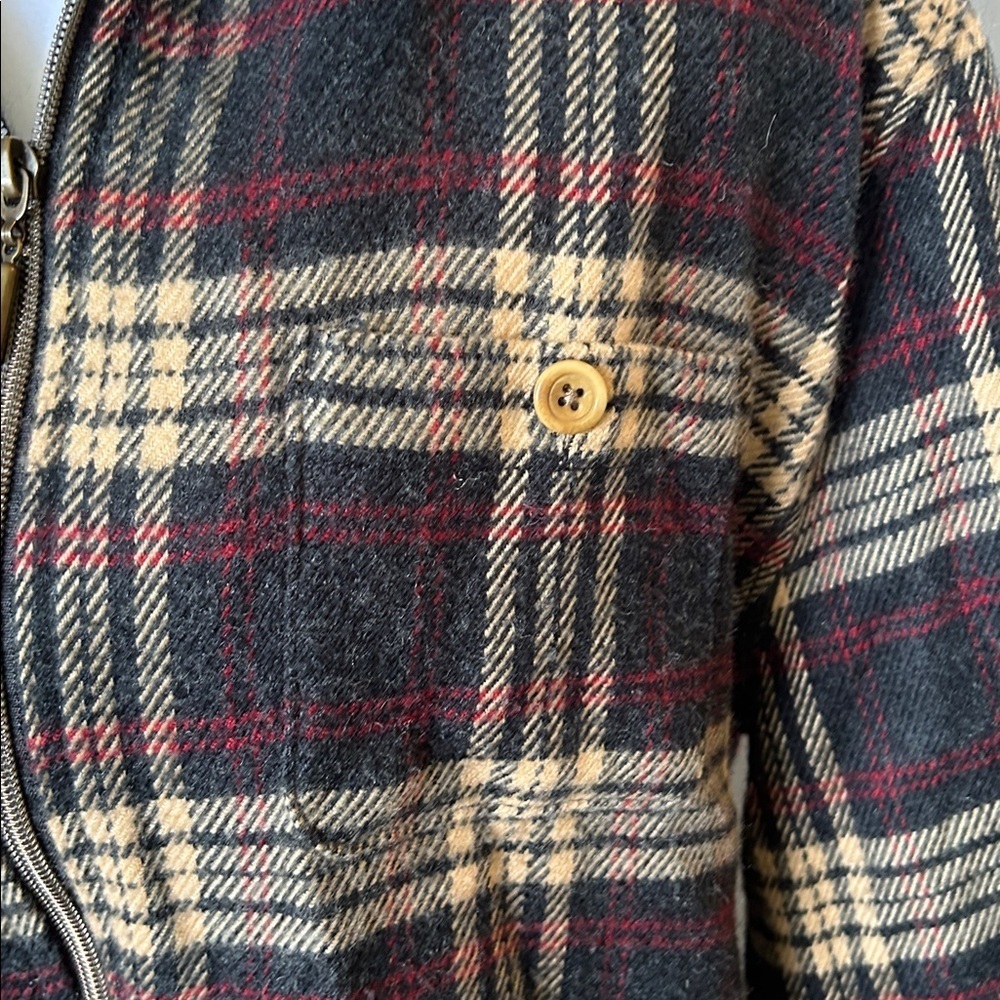 WOOLRICH VINTAGE WOMENS FLANNEL ZIP UP BROWN RED PLAID  JACKER OVER -SHIRT SZ L - Picture 4 of 13